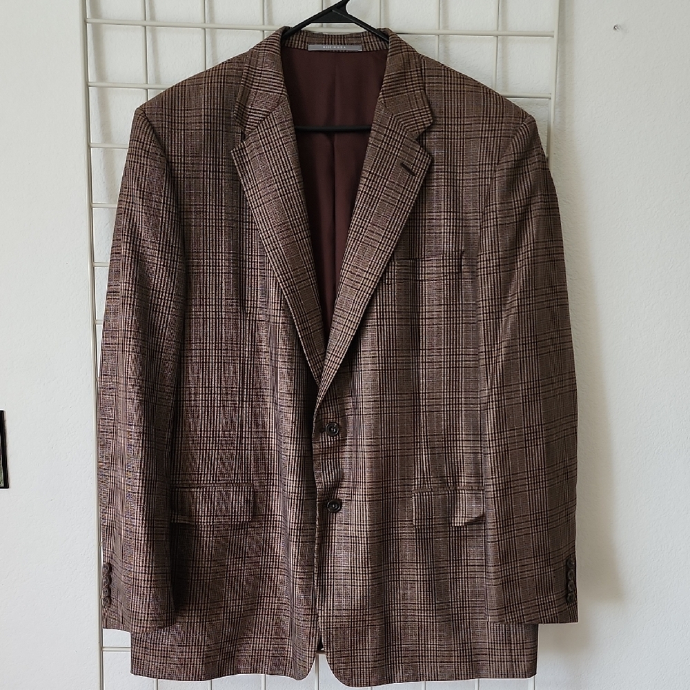Hickey Freeman 46 Regular Men's Brown Plaid Blazer Madison